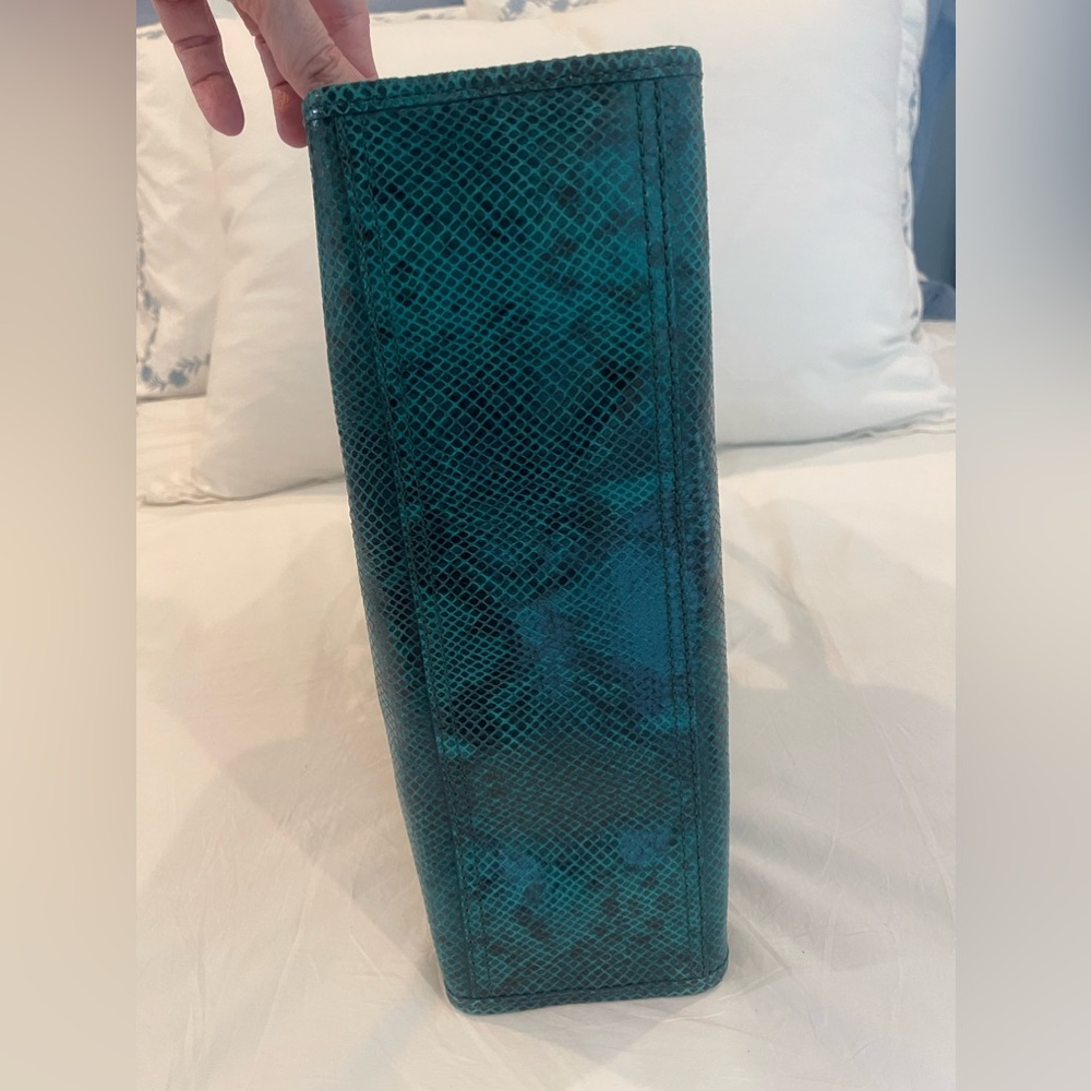 Cole Haan Kendra Tote Vintage Valise II Teal Snake Print - Picture 8 of 8
